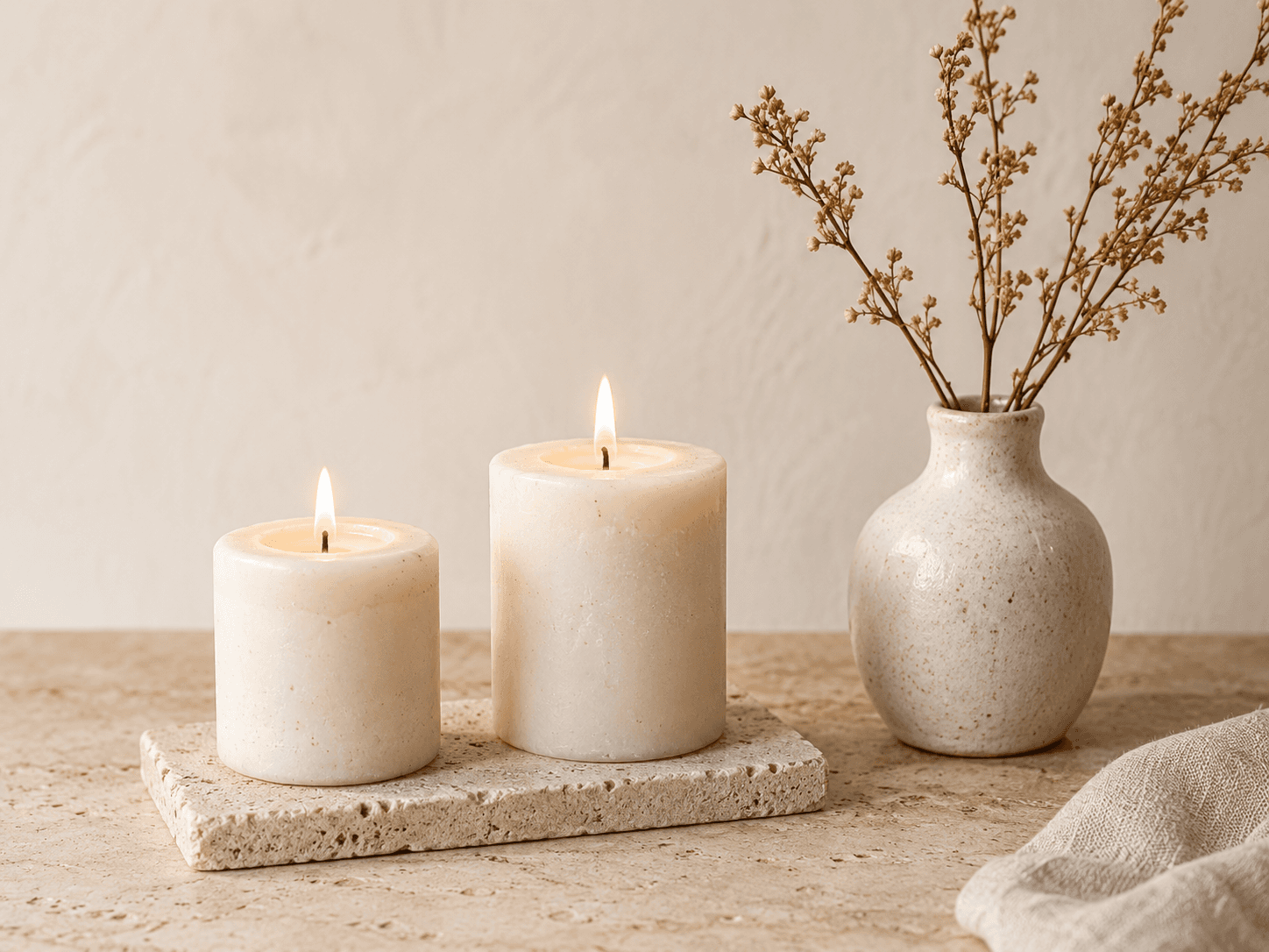Handmade homeware arranged with flowers