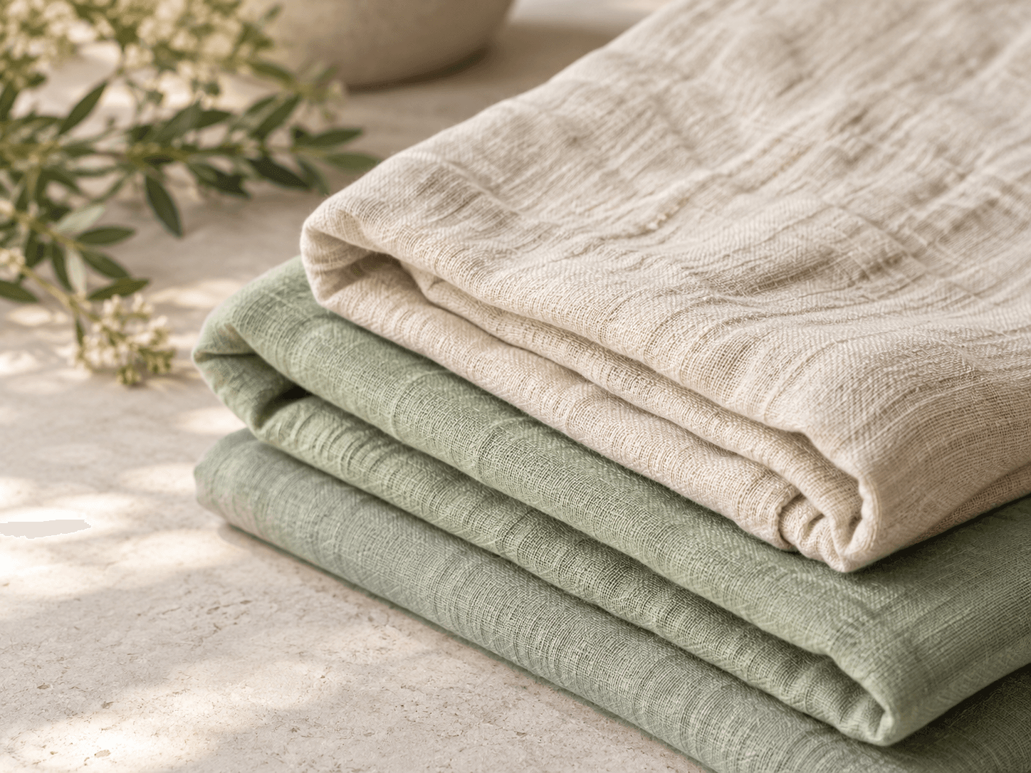 Ivory textile with delicate botanical embroidery